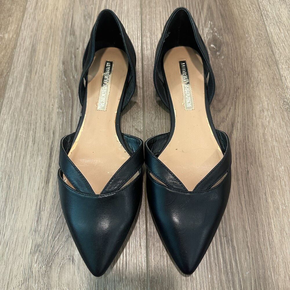 Black Leather Pointed Toe D'Orsay Cutout Slip On Flat Shoes Size 9M